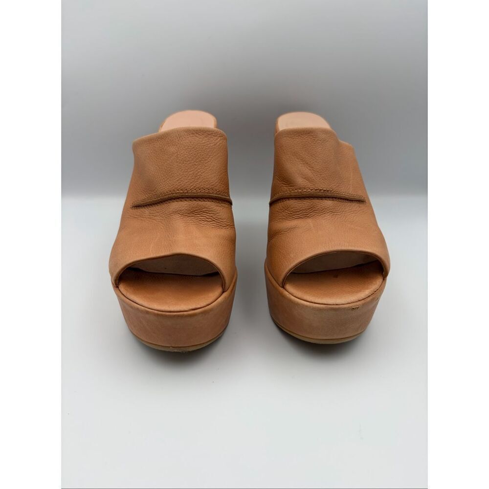Stuart Weitzman Leather Platform Wedge Slide Sandals Tan Size 8 - Picture 4 of 12